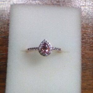Pink Garnet w/ Zircon Accents Rose Gold Over Sterling Silver Ring